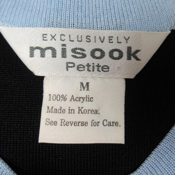 MISOOK Sleeveless Scoop Neck Shell Tank Top Black Blue Trim Size Medium Petite - Picture 7 of 8
